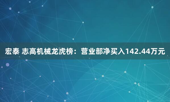 宏泰 志高机械龙虎榜：营业部净买入142.44万元